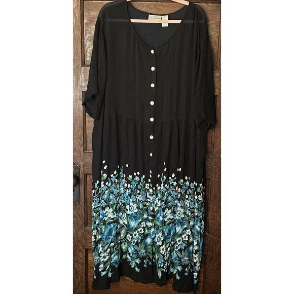 Anna Maxwell Black Blue Floral Button Front Maxi Dress Plus Size Women’s 3X - Picture 1 of 8